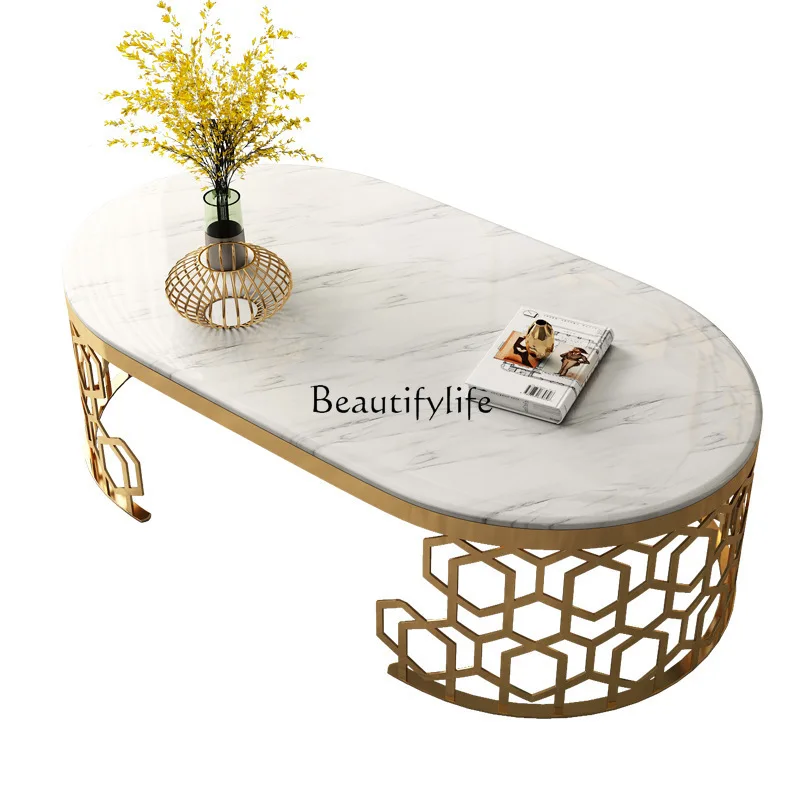 

Stainless Steel Marble Coffee Table Italian Style Light Luxury Modern Minimalist Rock Plate Tea Table Living Room Coffee Table