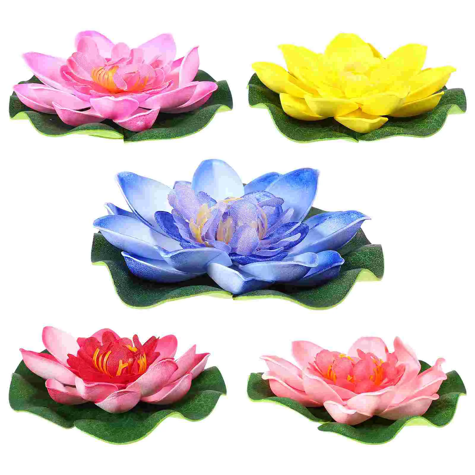 5Pcs Artificial Floating Water Lily EVA Lotus Flower Pond Decor 10cm (Red/Yellow/Blue/Pink/Light Pink)