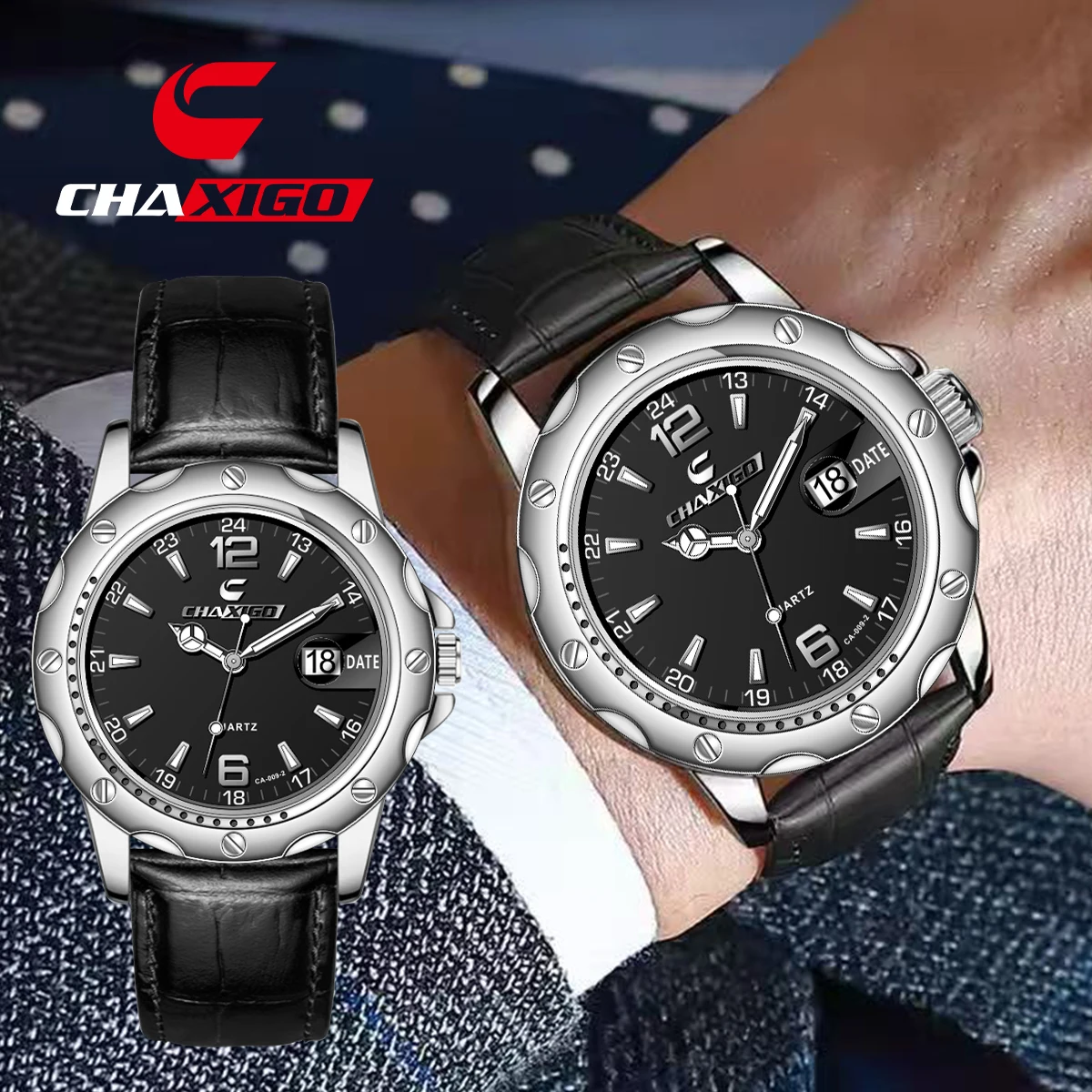 

CHAXIGO Men's Fashion Leather Strap Watch with Luminous Function Waterproof Quartz Movement Casual-Formal Comes with Gift Box