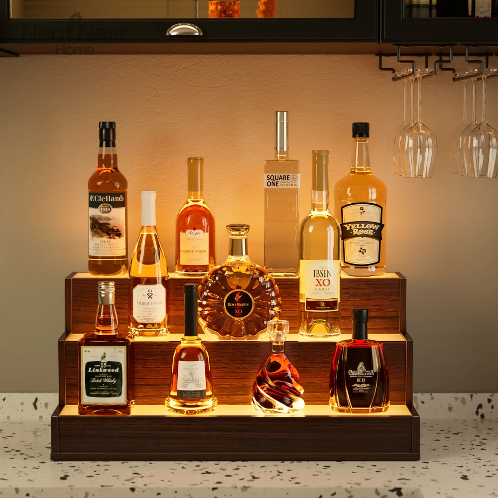 

LED Lighted Liquor Bottle Display Shelf, 24 Inch Bar Display Shelf, Wine bar Cabinet,Three Music Effect Bar display shelves