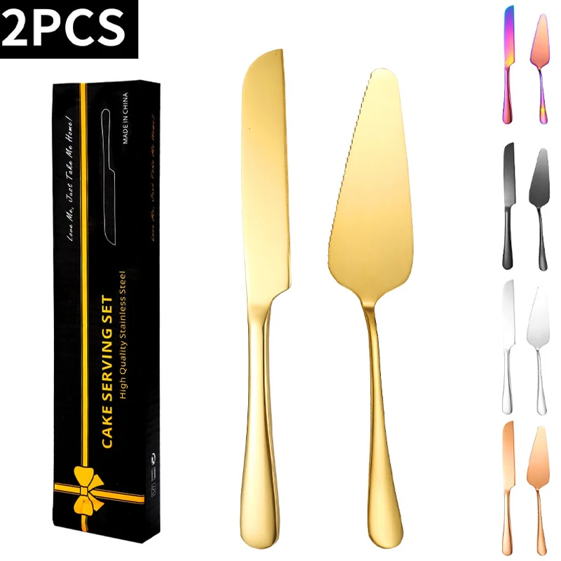 2Pcs Besteck Set Edelstahl Kuchen Messer Pizza Dessert Schaufel Kuchen Schneiden Werkzeuge Pie Pizza Spachtel Geschirr Party Liefert