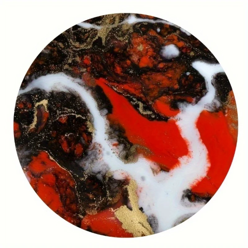 

Red, Black, and White Vibrant Marble Pattern Round Home Decor Floor Mat for Living Room and Bedroom, Suitable for Reading Nook