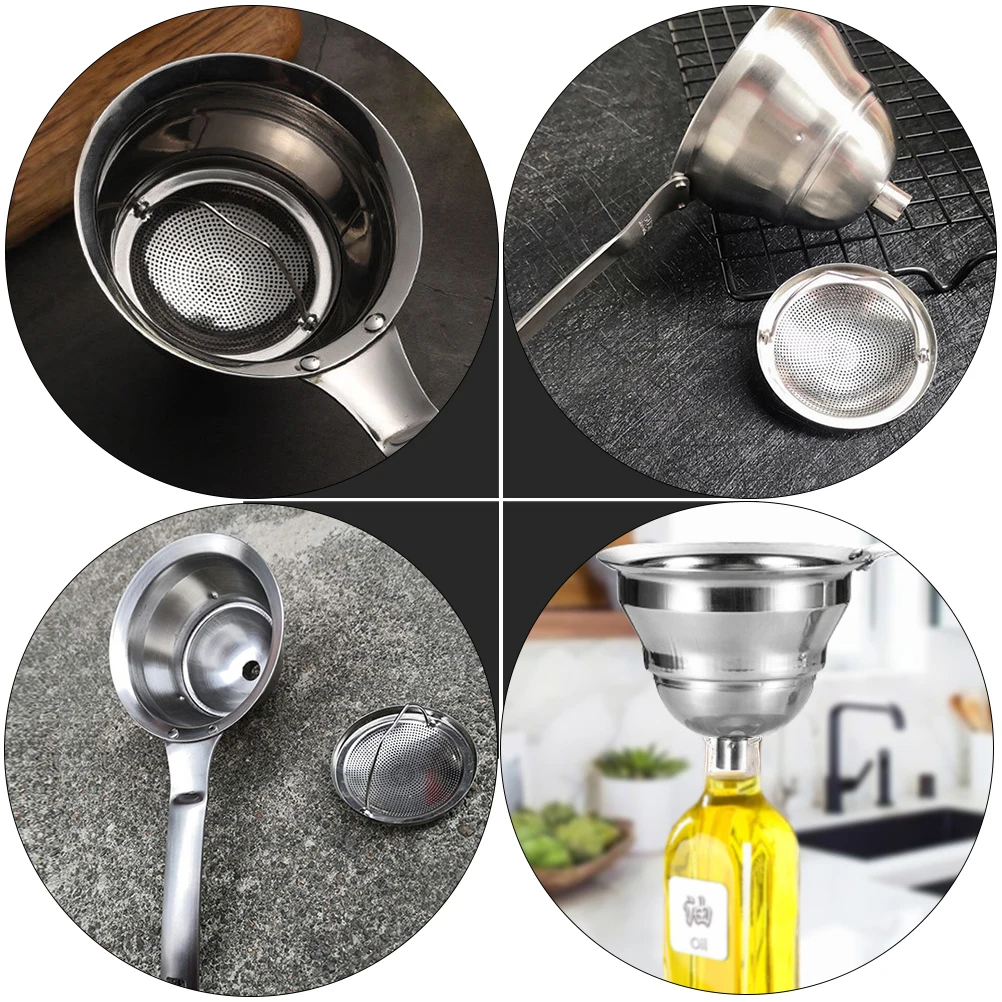 

1pc Stainless Steel Filter Large Scoop Long Funnel Handle Fine Hole Kitchen Funnel Strainer Home Restaurant Use
