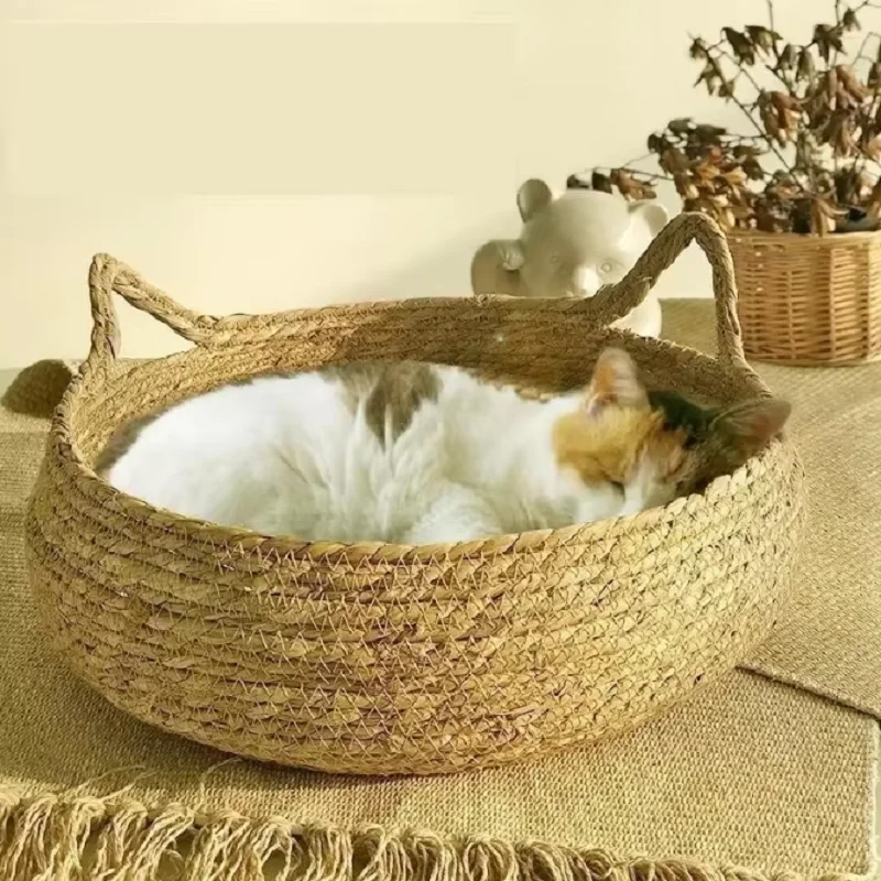 Handmade rattan woven cat litter, removable mat, Washable, neat, universal, seasonal, warm, pet store, accessories, 4 seasons,