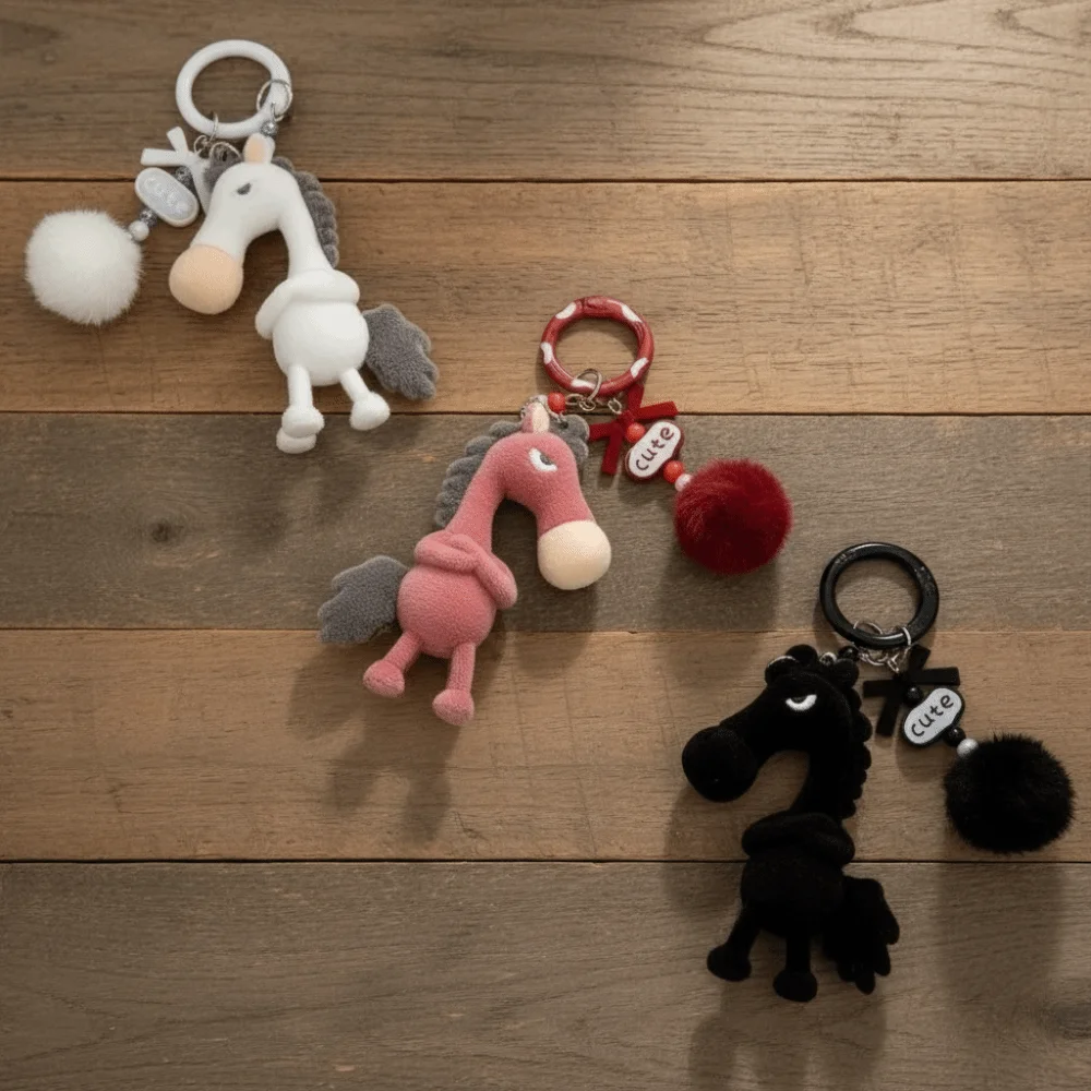 Simpatico ed elegante anno del cavallo portachiavi animale adorabile zodiaco ciondolo capodanno cinese mascotte peluche pony bag fascino casa