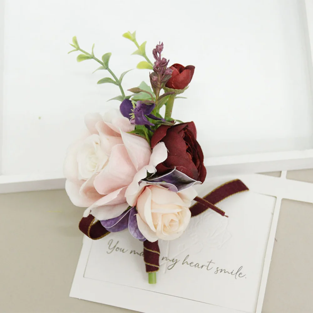 Boutonnières de mariage vintage pour invités, épingles à fleurs roses artificielles, accessoires de mariage, corsage de Rh, 138 boda