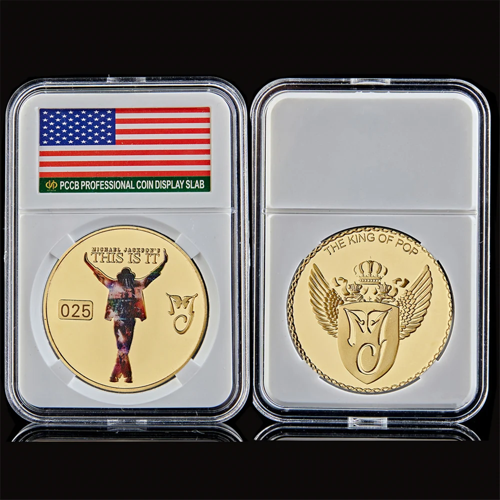 US Super Star Pop Michael Jackson Gold Plated Souvenir Famous People Coin Collection W/ Hard Acrylic Capsule