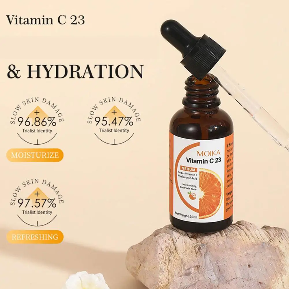 Sérum de Vitamina C 30ml para o Rosto, Sérum Iluminador com Ácido Hialurônico, Essência Facial Hidratante e Redutora de Rugas para Pele Sem Brilho
