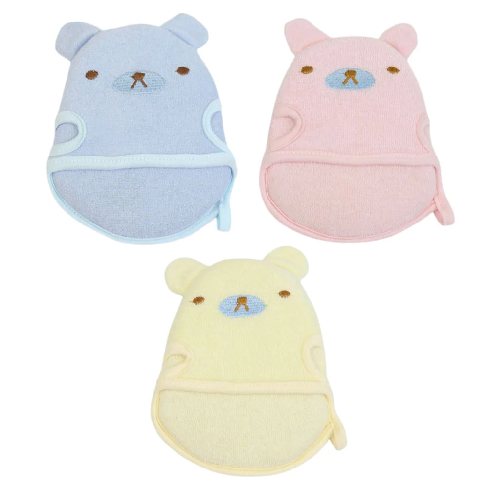 3 Pcs Foam Bath Wipe Baby Mitt Animals Design Portable Body Rubbing Gloves Crystal Velvet Washable Handy