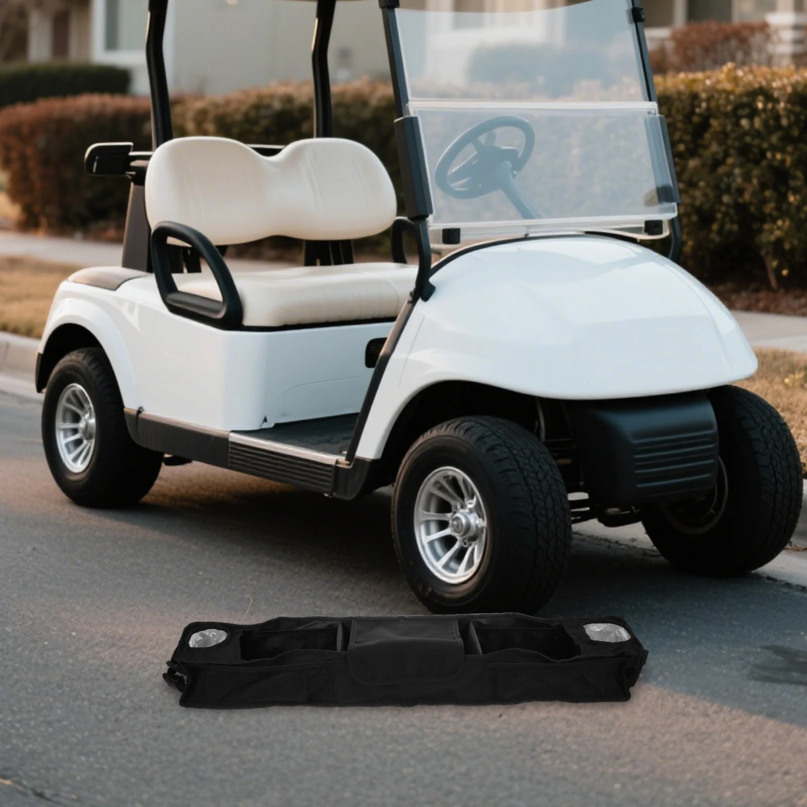 

Golf Cart Front Storage Basket No Drilling Organizer Foldable Dash Tray Cooler Compartment Multipurpose Cart Accessory Storage