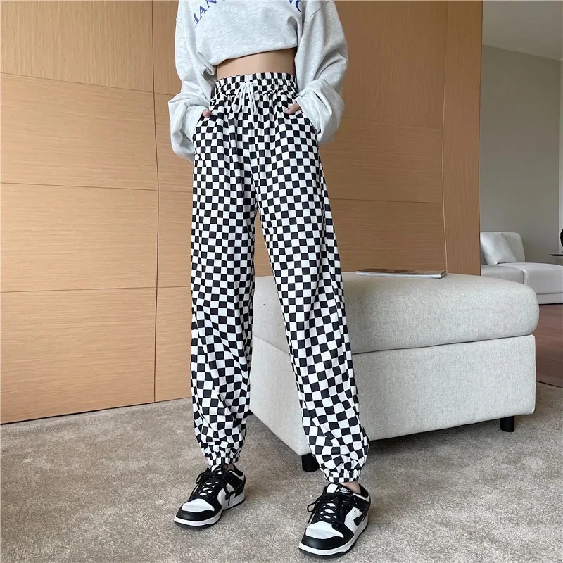 Checkerboard Tie Harlan Pants Women's Autumn Clothing Korean Version Straight Loose Casual Sportswear Women's