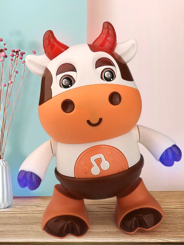 Electric Early Education Toys Movable with Music Light Dance Cow Doll Plastic Walking Cow Toys Smooth for Children Birthday Gift