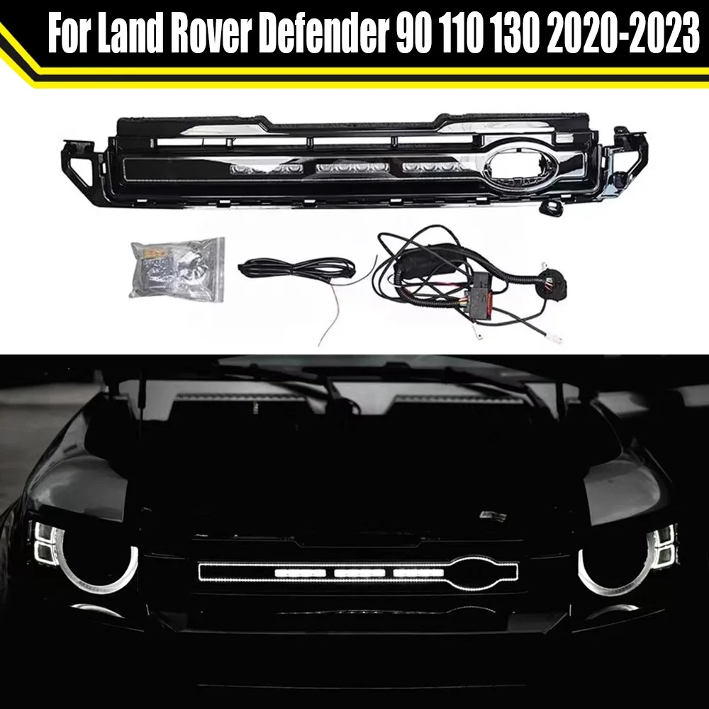 

Gloss Black Front Grille Grills Replacement For Land Rover Defender 90 110 130 2020-2023 Car Engine Cover Decoration Light Grid