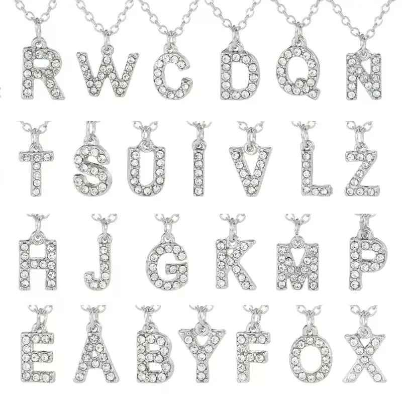 ساطع A-Z قلادة بحرف سحر قلادة 26 الأبجدية الأولية اسم سلسلة الترقوة حفلة عيد الحب مجوهرات هدية #5