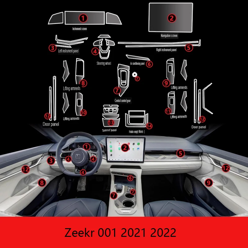 

For Zeekr 001 2021 2022 TPU Car Dashboard Protector Film Clear Scratch Resistant Cover Decor Interior Sticker Car Accessories