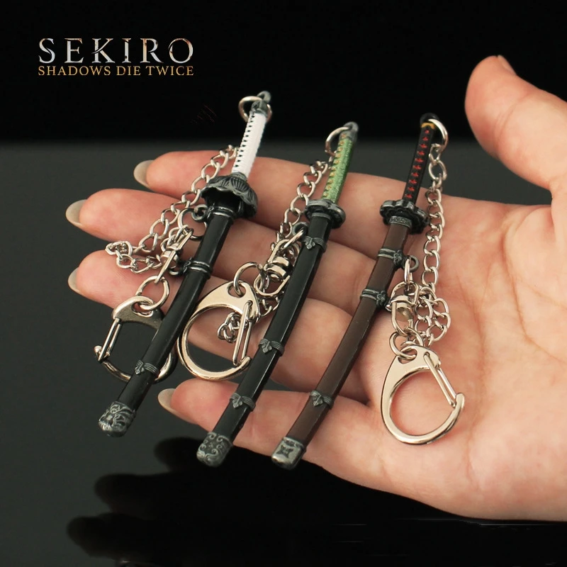 SEKIRO-Modelo de Arma de Metal de Sombras Morre, Faca de Brinquedo, Chaveiro, Katana Genichiro Espada, Periféricos de Jogo, Mini Toy, Duas Vezes, 9cm