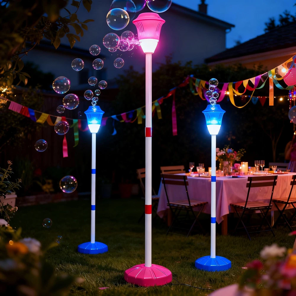 آلة فقاعة مصباح الشارع أوتوماتيكية بالكامل لصابون الفقاعات مع موسيقى خفيفة للأطفال في الهواء الطلق لهدايا الحفلات للأطفال