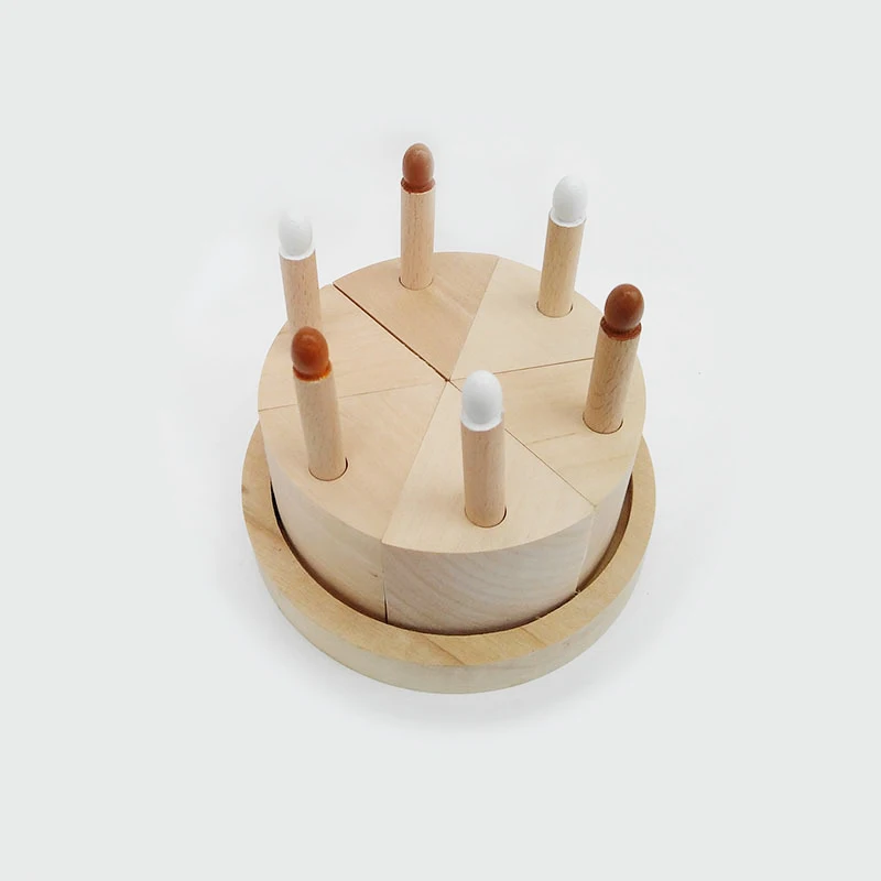 Nordic Wooden Block Toy Wooden Birthday Cake with Wooden Candles Educational Play Kids Brain Game Creative Decor for Kids Room