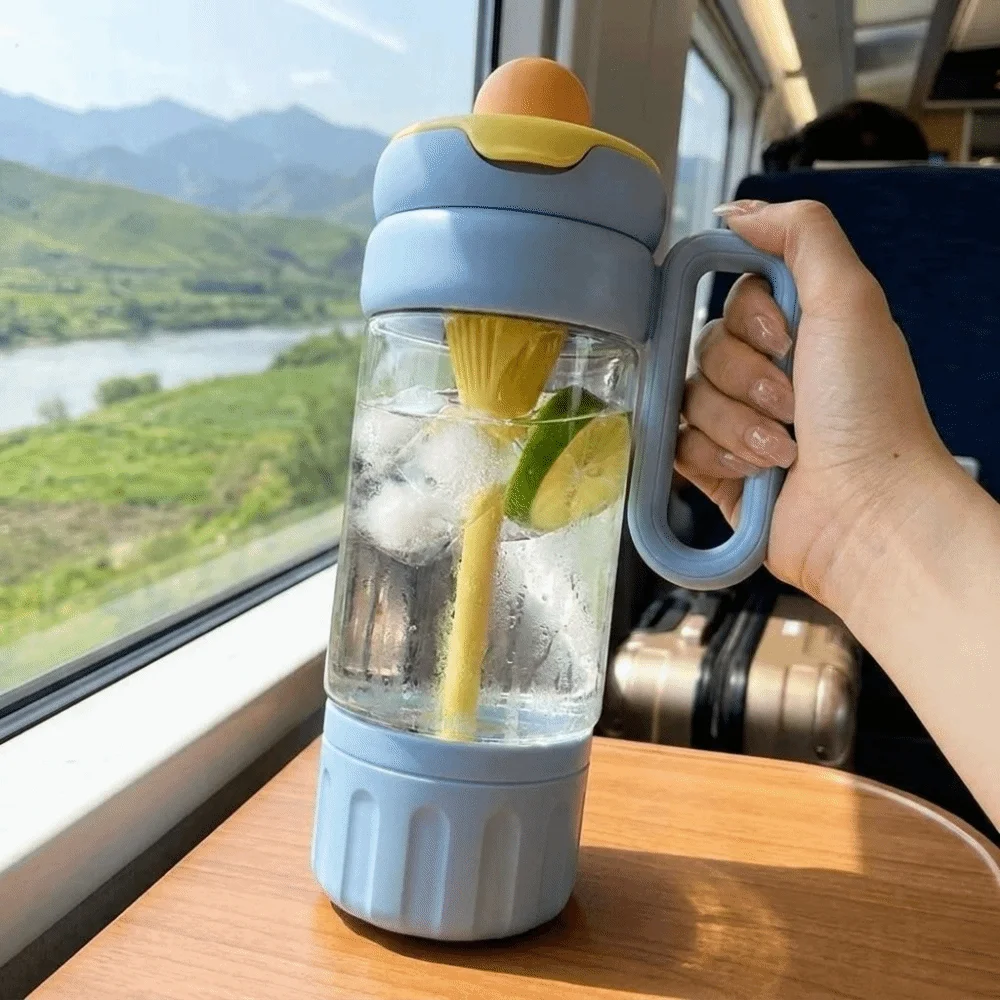 Large Capacity Sports Water Bottle Food Grade Leak-proof Tea Partition Cup with Handle Plastic Portable Straw Cup Travel