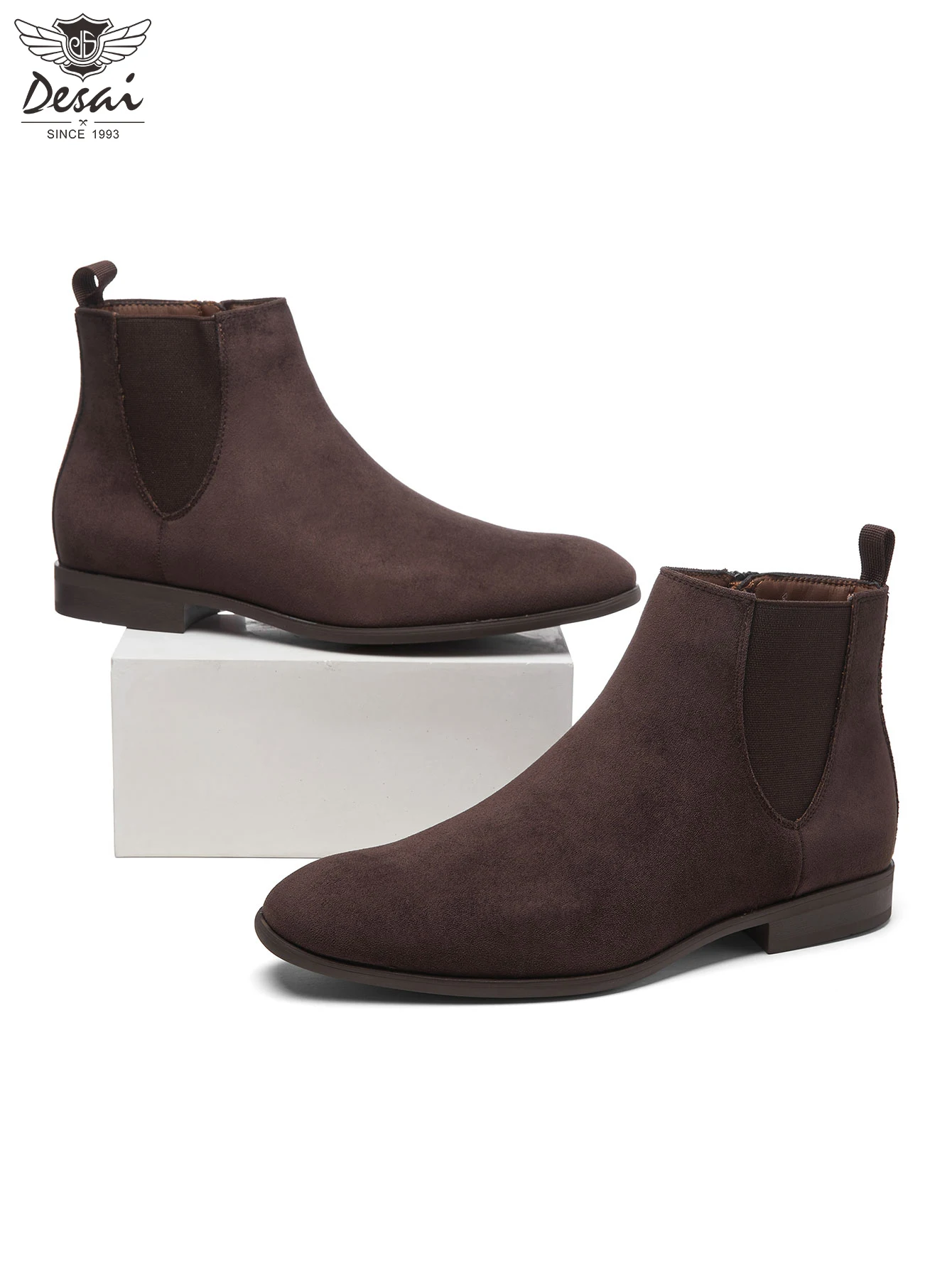 Men Suede Chelsea Boots, Retro Minimalist Side Zipper Ankle Boots, Low Heel Formal Dress Boots, Fall Winter Business  Daily