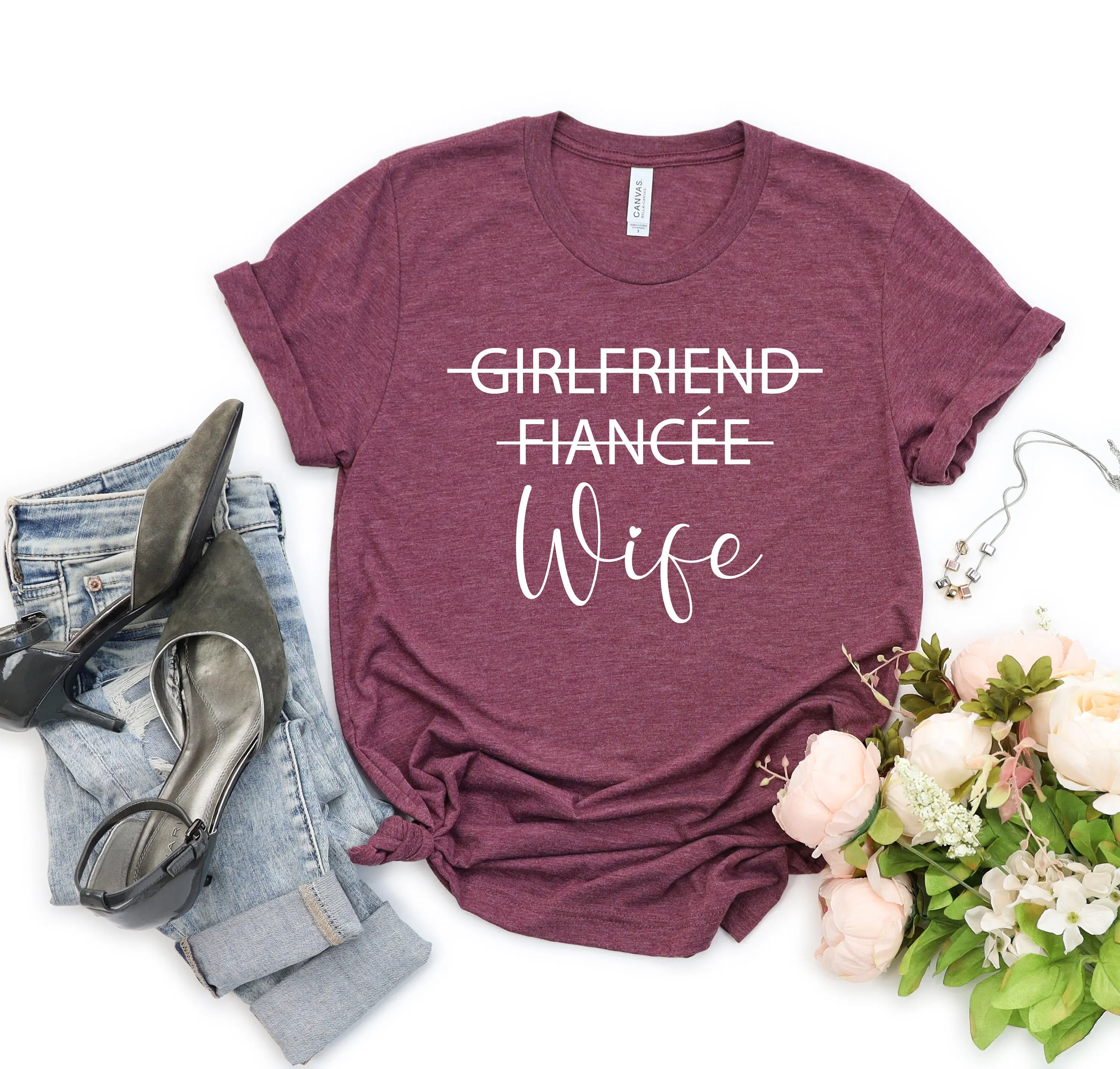 Girlfriend Fiancee Wife T Shirt Just Married Wifey Honeymoon for Bachelorette Party AnnouncemenT