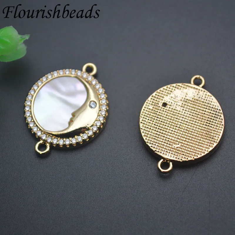 New Arrived MOP Mother of Pearl Moon Shape Round Two Loops Pendant Women DIY Beacelet Accessories 10pcs/lot