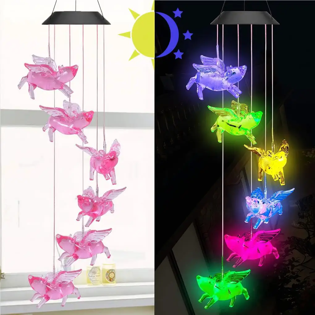 Imagem -02 - Flying Pig Led Wind Chime Lâmpada Impermeável Long Endurance Paisagem Decorativa Decoração Automática Casa Relvado Quarto