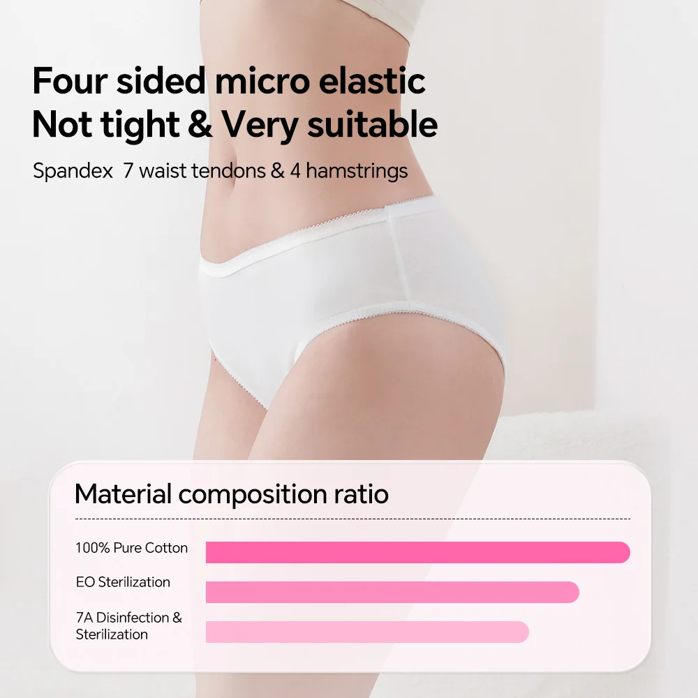 Freego 5/10/20 قطعة ملابس داخلية نسائية قطنية 100% للاستعمال مرة واحدة 7A مضادة للبكتيريا قابلة للتنفس سراويل داخلية متوسطة الارتفاع #4