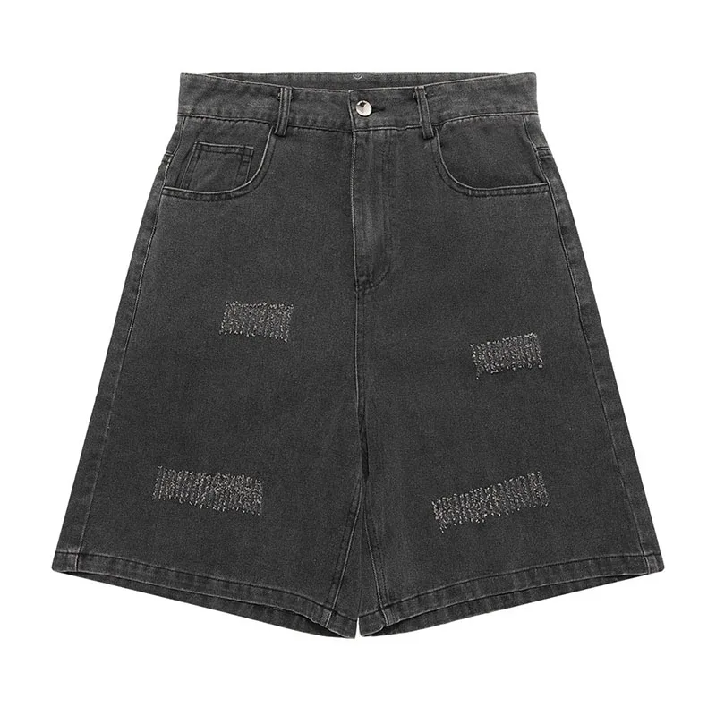 Hip-Hop vintage masculino com shorts jeans, streetwear lavado, jeans de verão, shorts masculinos soltos