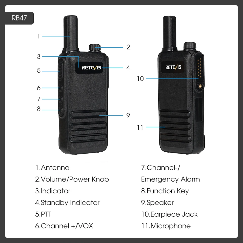 Retevis RB647 IP67 Wasserdichtes Walkie-Talkie Professionelles PMR FRS Mini Zweiwege-Funkgerät USB-C-Ladung VOX für Surfen Kajak Camping – Detail 15