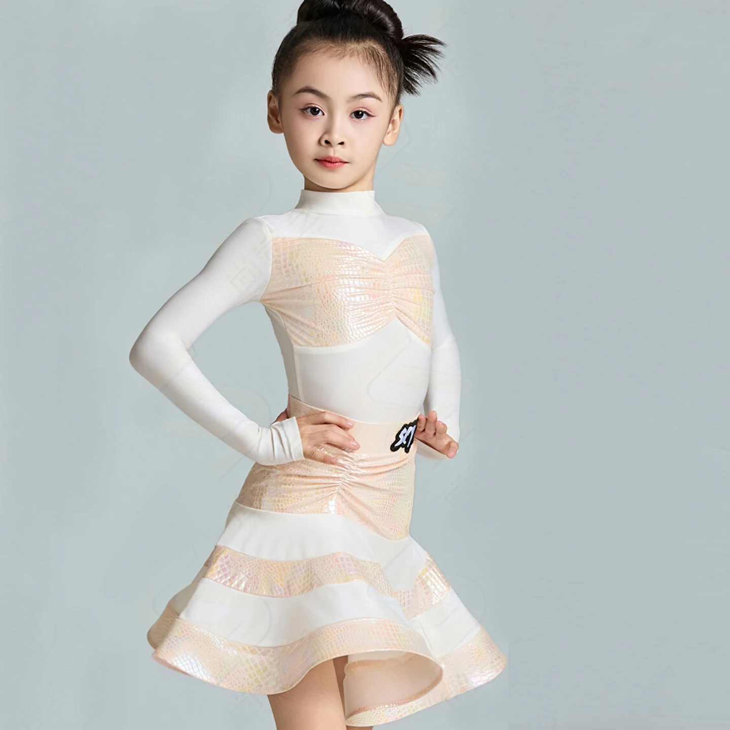 

New Kids Professional Dancing Suits Girls Long Sleeves Latin Dance Competition Costume Children Ballroom Dance Dress XS10606