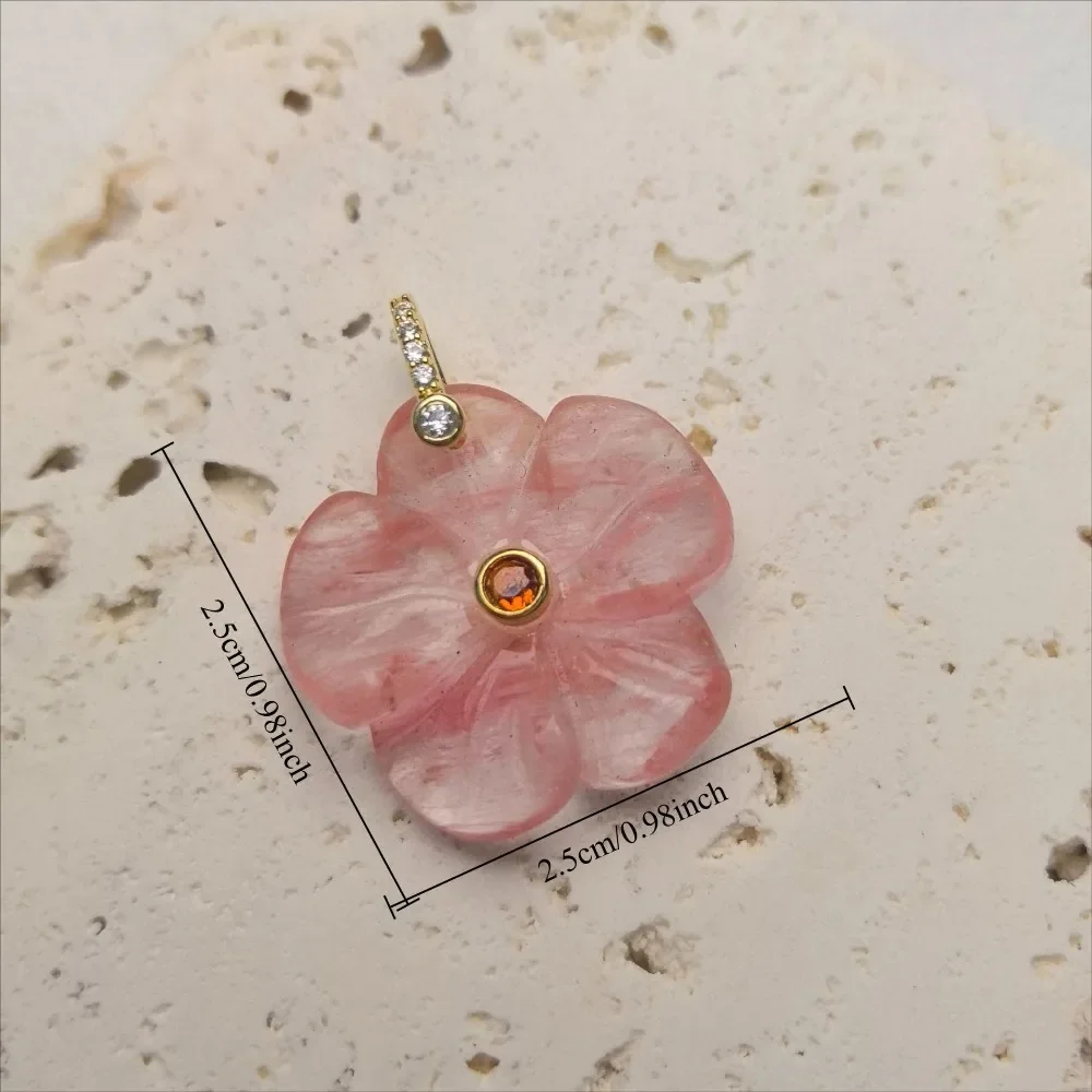 Vividly Flower Shape Stone with Zircon Paved Fine Pendant Colorful Gemstone Crystal Labradorite Charms for Jewelry Making