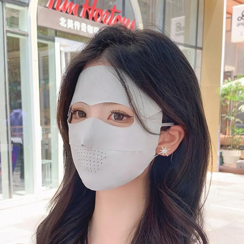 Summer Full Face Mask Sun Protection Ice Silk Traceless Detachable Forehead Section Anti-UV Quick-drying Breathable Face Cover