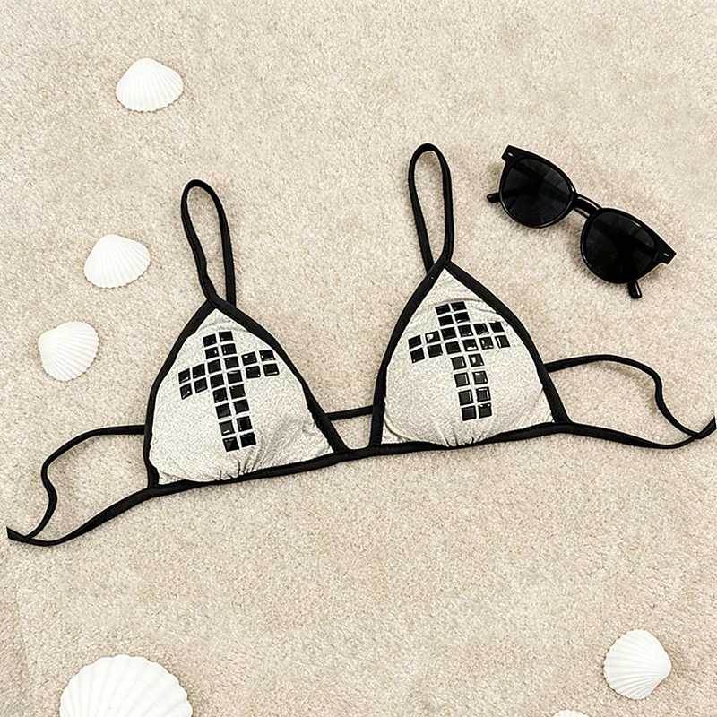 

Street Style Bikini Top Vest for Women Sexy Cross Diamond Decoration Spring Summer New Hot Girl Swimsuit Top