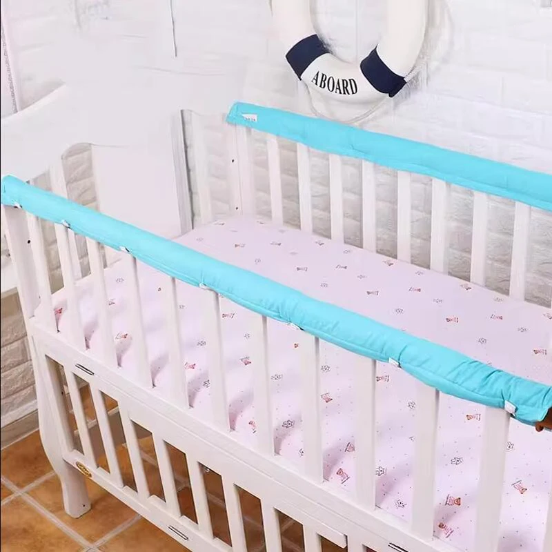 1 Pair Solid Color Long Strips Crib Thicken Protect Bumper Baby Anti-collision Head Cotton Bumper Newborn Crib Edge Cotton Pad