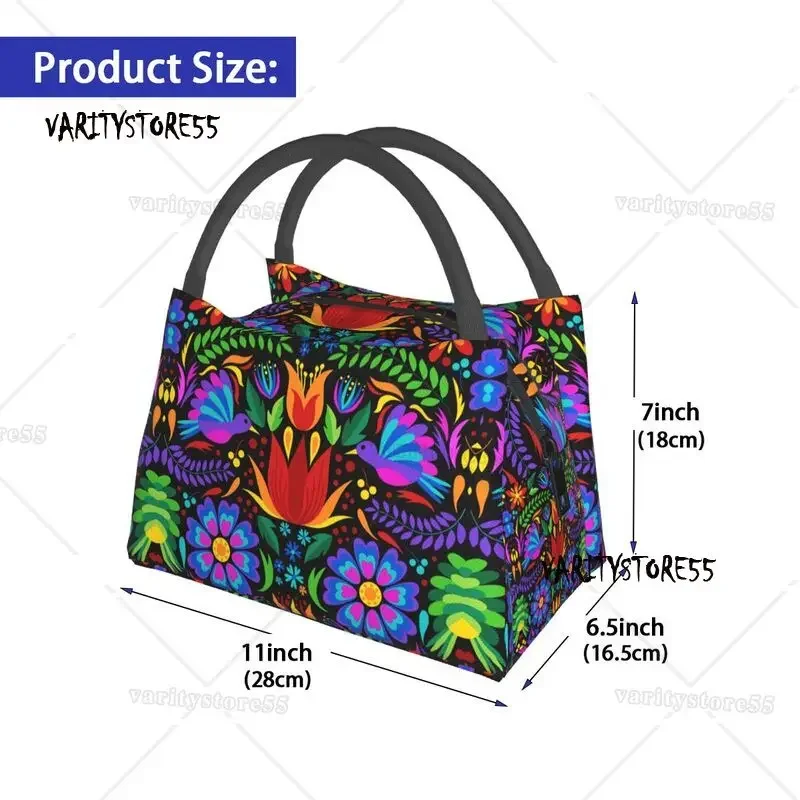 Mexican Floral Thermal Insulated Lunch Bag Women Mexico Otomi Lunch Container for Outdoor Camping Travel Storage Meal Food Box