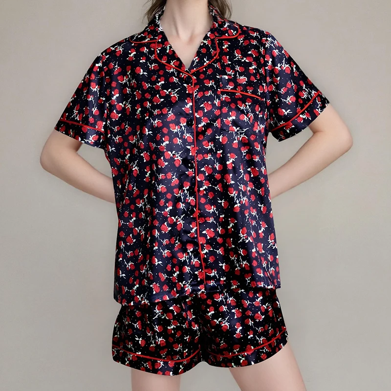 

2Pcs Comfortable Lapel New Homewear Set For Women Button Down Shirt Shorts Outfits Summer Sweet Romantic Style Sleepwear