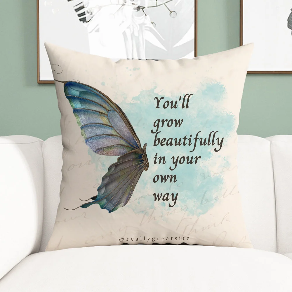 Floral Butterfly Inspiring Quote Car Sofa Short Plush Cushion Cover Home Textile Garden