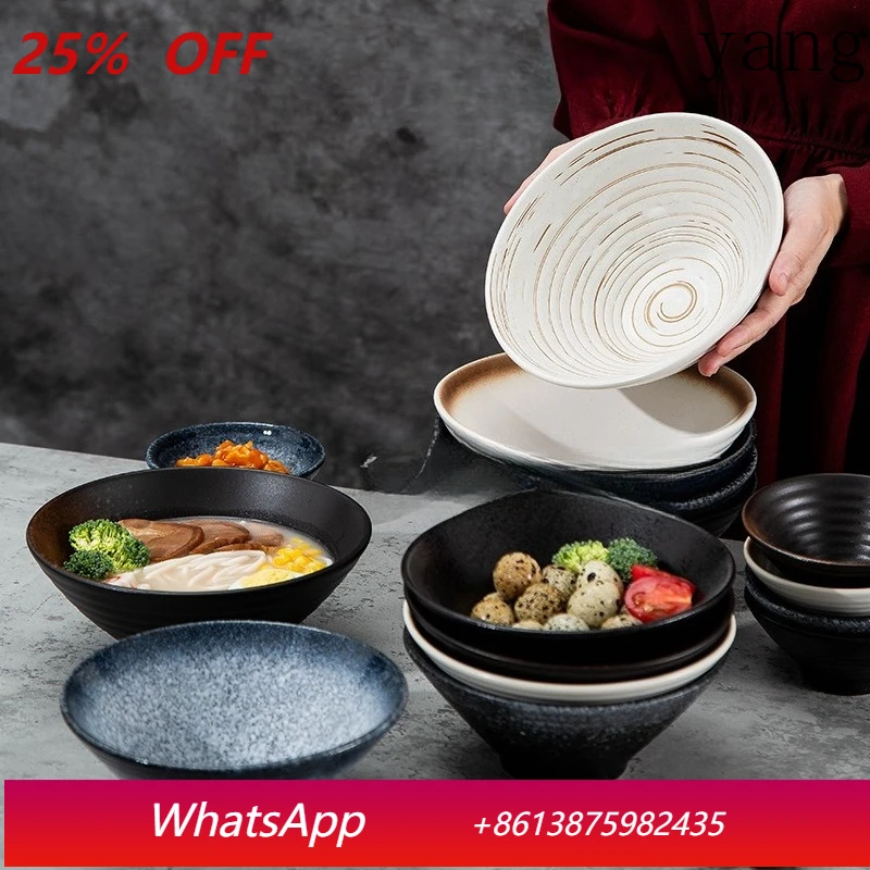 

LMM Commercial Ramen Bowl Ceramic Vintage Soup Rice Bowl Restaurant Japanese Wind Trumpet