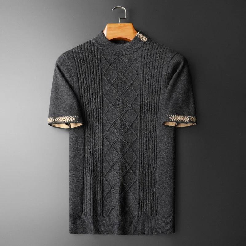 

Новинка зимы 2025: Мужской высококачественный вязаный свитер из шерсти с круглым вырезом, коротким рукавом и вышивкой букв, модный брендовый дизайн.