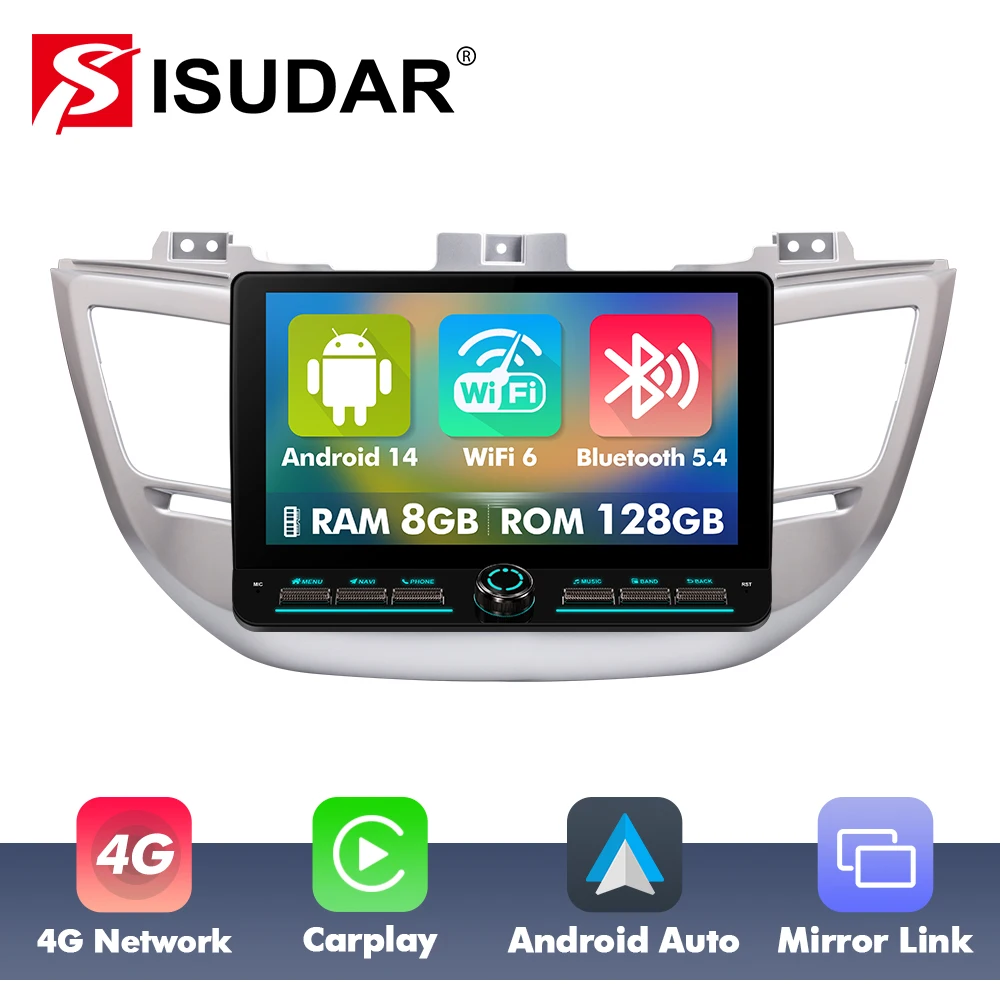 Radio para Auto con Pantalla Táctil de 10 Pulgadas, Android 14, Nuevo Diseño, Tecla Angular 2.0, Estéreo para Auto con Botones, para Hyundai/Tucson 3 2015-2018, Carplay Auto