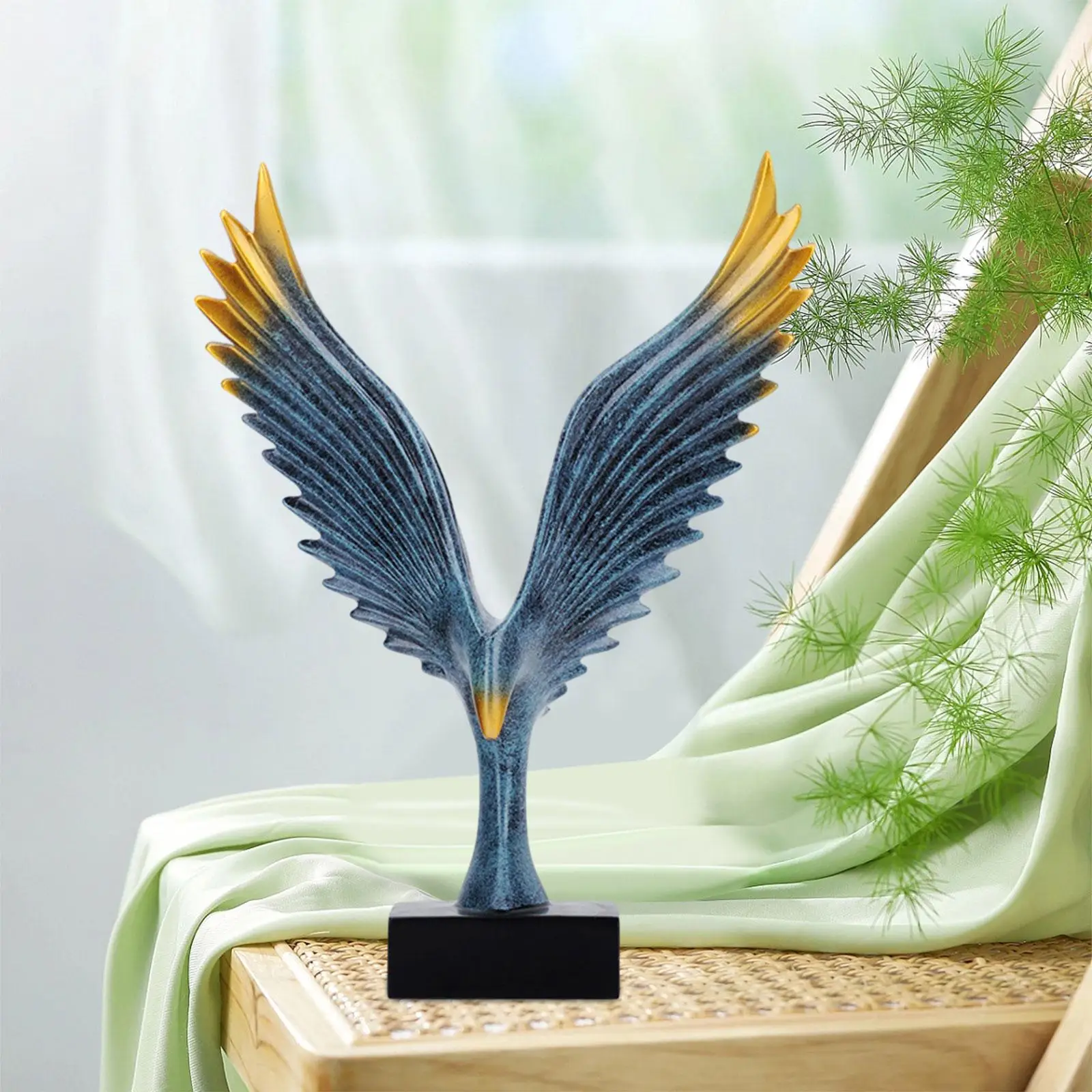 Eagle Wing Sculpture Resin Thinker Statue Hand Painted Modern Abstract Decor for Office Bookshelf Cafe Bar Tabletop Ornament