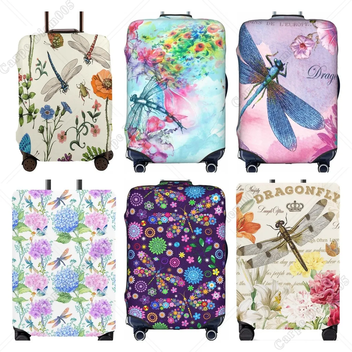 Floral Dragonflies Suitcase Cover Dirt-Proof Baggage Protective Sleeve Travel Luggage Airport Suitcases Covers Fits 18-32 Inch