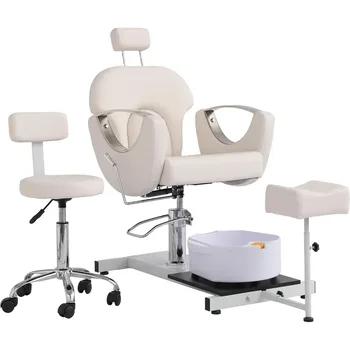 Pedicure Chair with 360 Degree Swivel Stool, Adjustable Hydraulic Lift Reclining Pedicure Station, Hydraulic Pedicure Chair