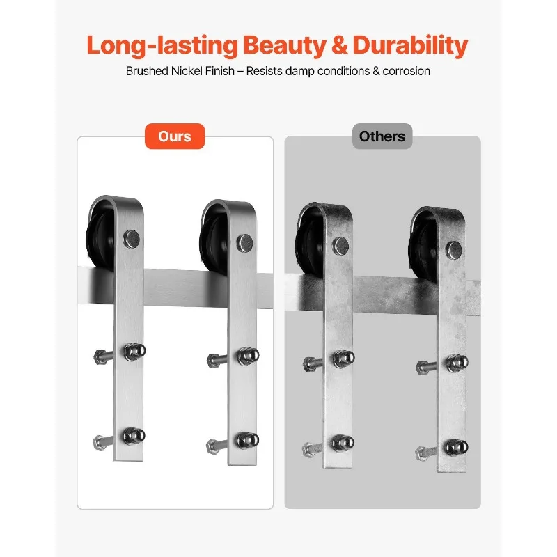 طقم أدوات باب الحظيرة المنزلقة بطول 5 أقدام لباب الحظيرة المنزلق الفردي باللون الفضي