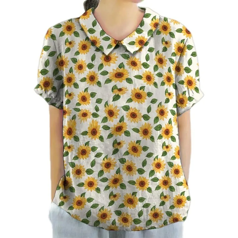 

Shirt Short sleeve Summer lapel Women's Flower Pattern Print Women's Fashion Casual Breathable Personality Beach
