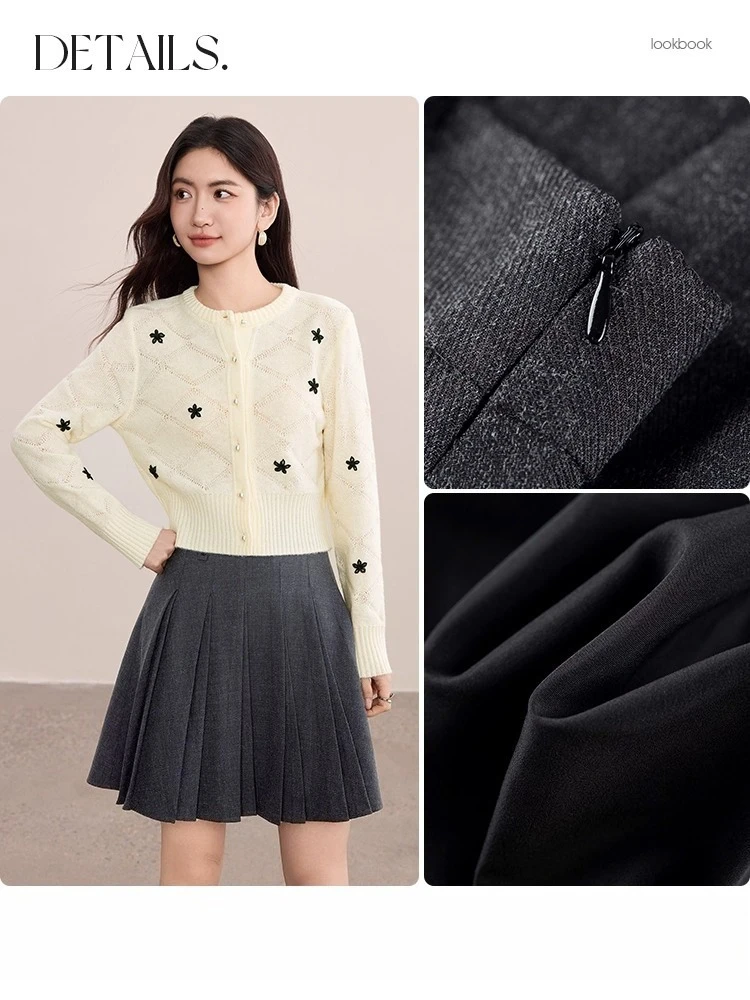 SENTUBILA Falda plisada para mujer, minifalda acampanada con cinturón desmontable liso, nueva colección 2025, faldas plisadas dobles delanteras 153QB2599