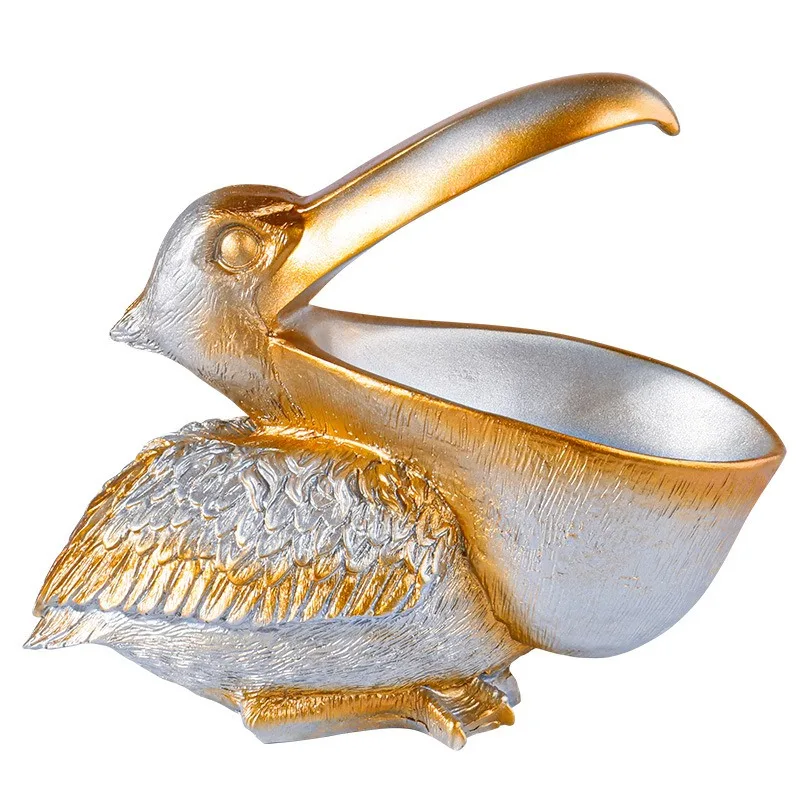 Creative Pelican Figurine Resin Key Candy Storage Tray Decor for Entryway Living Room Christmas Ornament