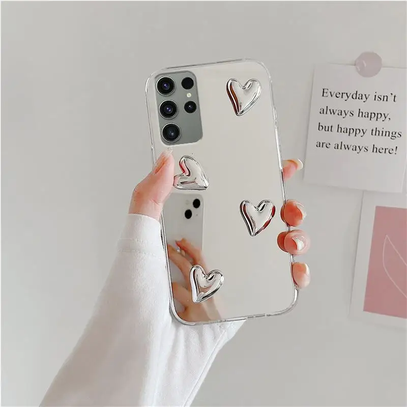 For Samsung Galaxy S23 Ultra S22 Plus 5G S10 S10e Glossy 3D Love Heart Mirror Phone Case S23Ultra S22Ultra S22PLus Cover S 23 22