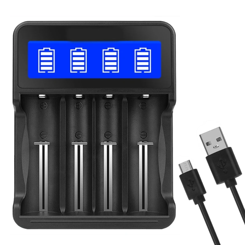 4 Bay 18650 26650 16340 Battery USB Fast Charging Independent Charging Slot with LCD Display Battery 95AF